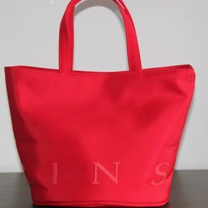 CLARINS Red Bucket Round Bottom Bag Water Resistant Lined Lunchbox Travel Case